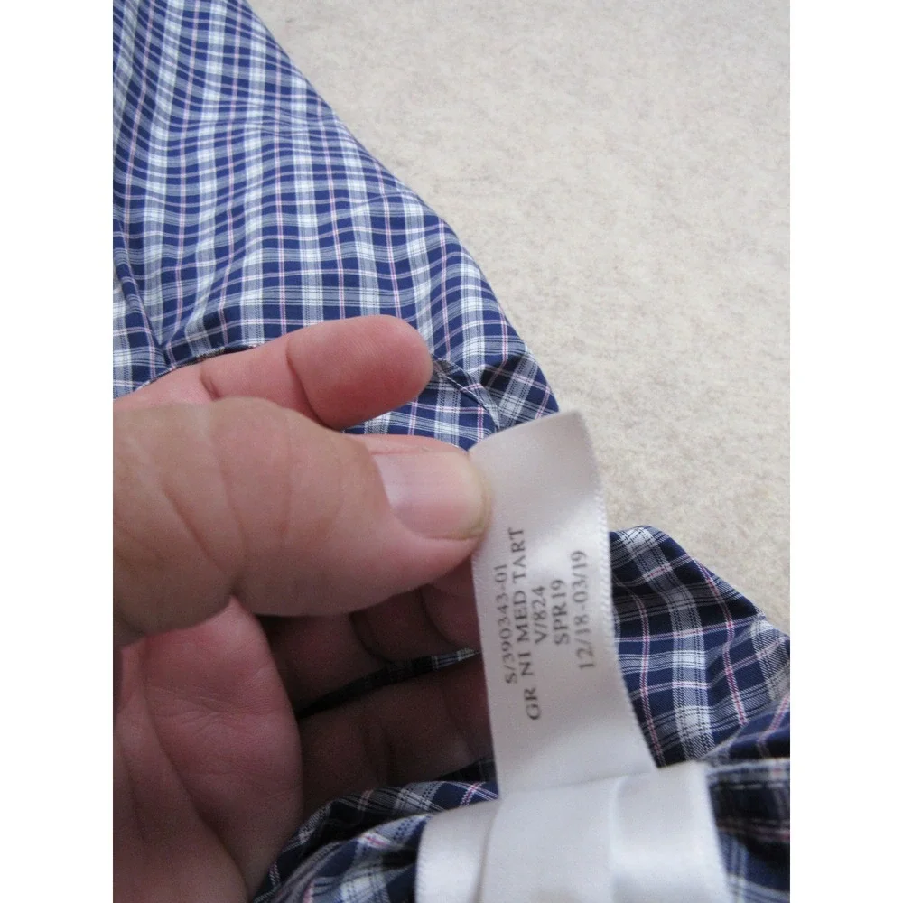 Banana Republic Mens Slim Fit Non-Iron Plaid Button Down Shirt Navy Blue Large